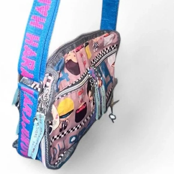 Harajuku Lovers Crossbody Bag Pink Cartoon Print Multi Pocket Y2K Kawaii - Picture 6 of 9